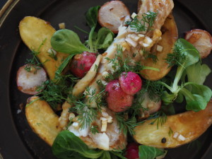 Pan-Seared Fish & Radish Salad with Slow-Fried Potatoes