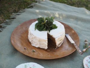 Nettle and Honey Cake with Almond Cream