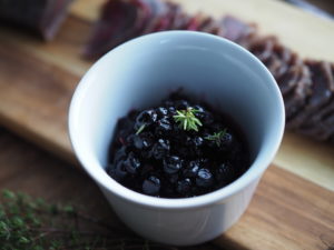 Aquavit-Cured Venison with Pickled Bilberries (Gravet hjort med sylteblåbær)