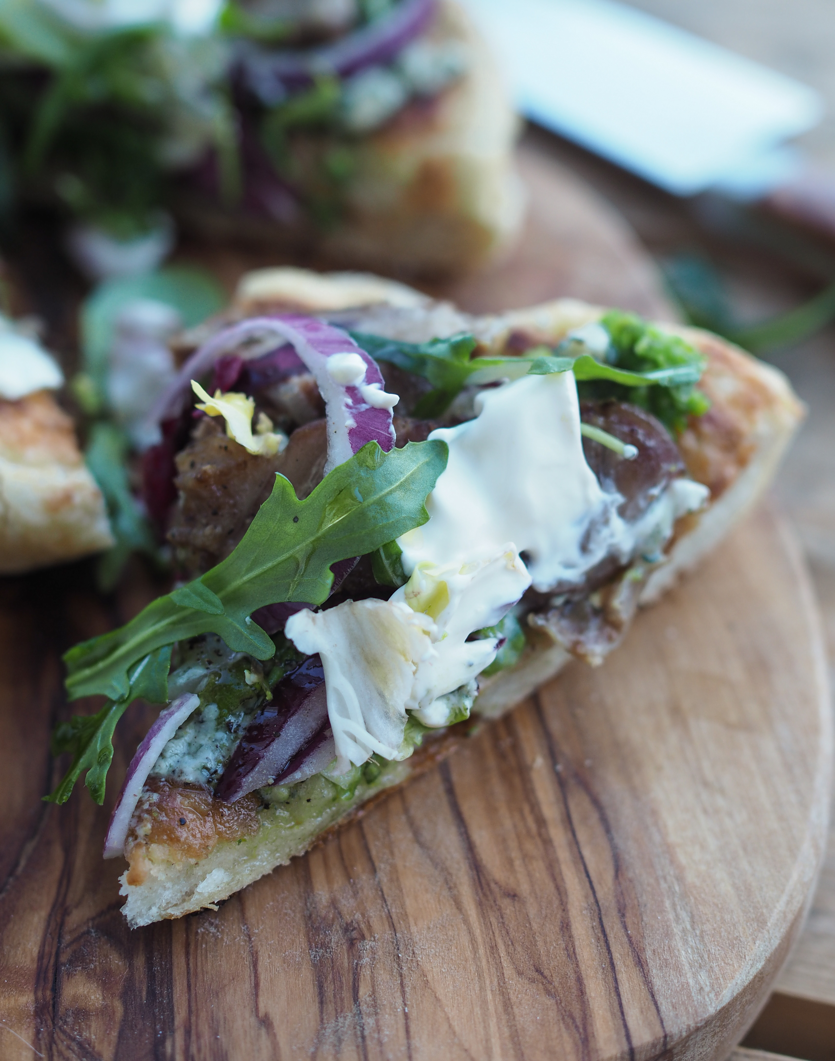 Outdoor Skillet Pizza with Lamb and Pea Pesto