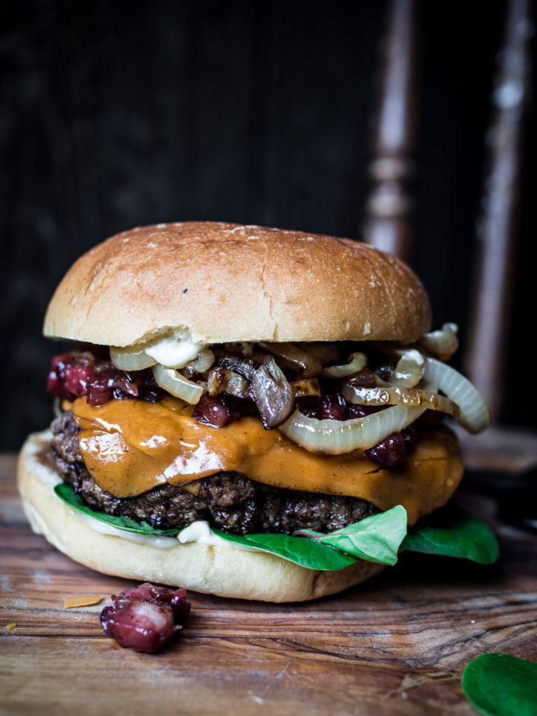 The Ultimate Brunost Burger with Lingonberry-Bacon Jam