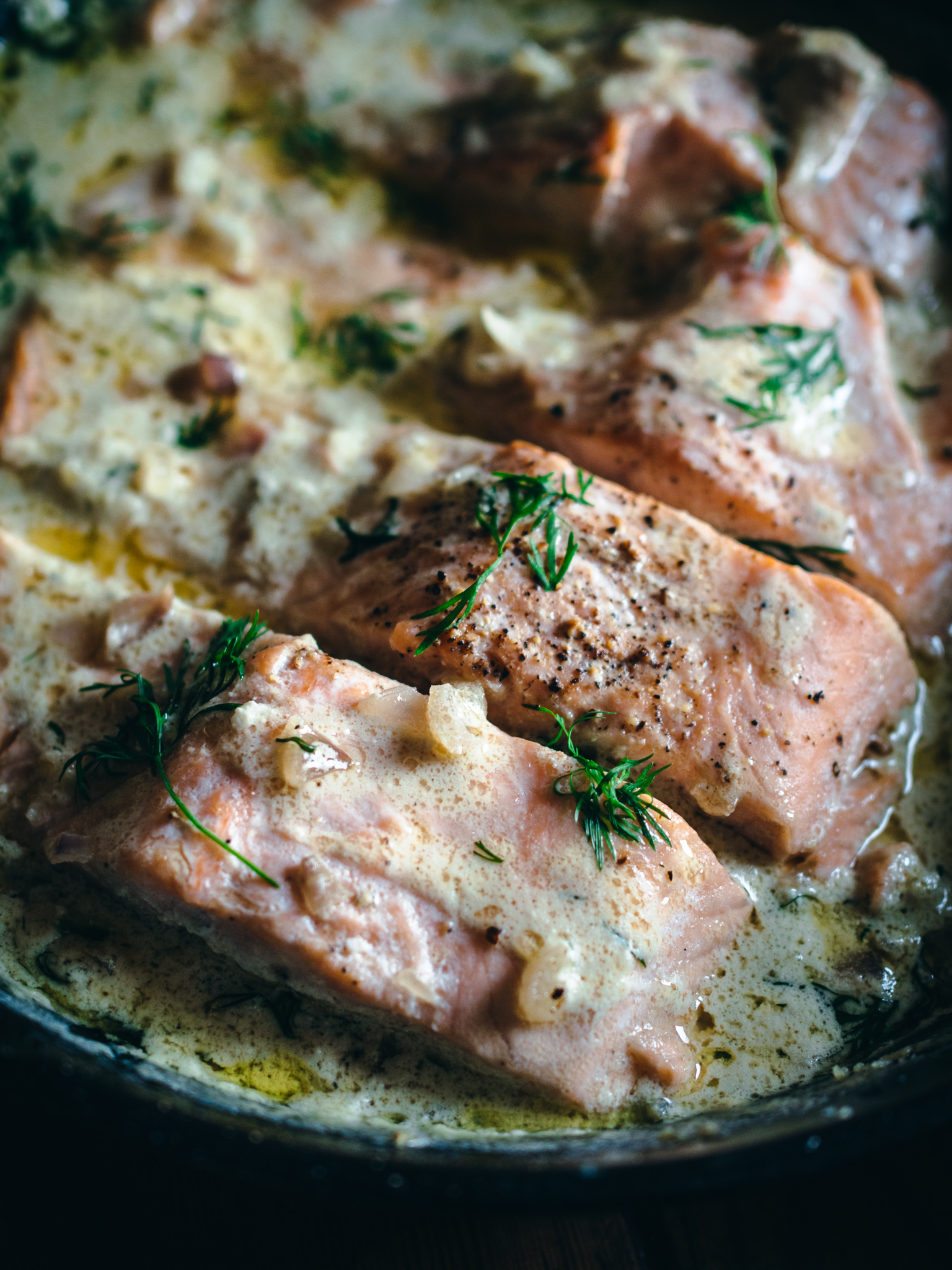 Hard Cider Poached Salmon with a Creamy Dill Sauce
