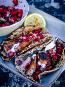 Salmon Tacos with Strawberry Salsa