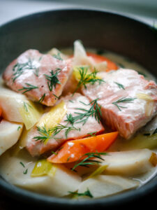 Salmon Fricassee with Hard Cider
