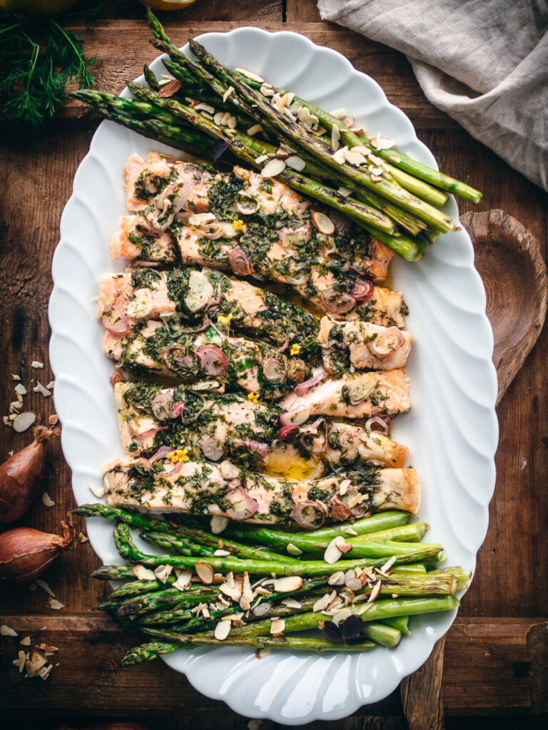 Buttery Herb and Shallot Salmon with Asparagus - North Wild Kitchen