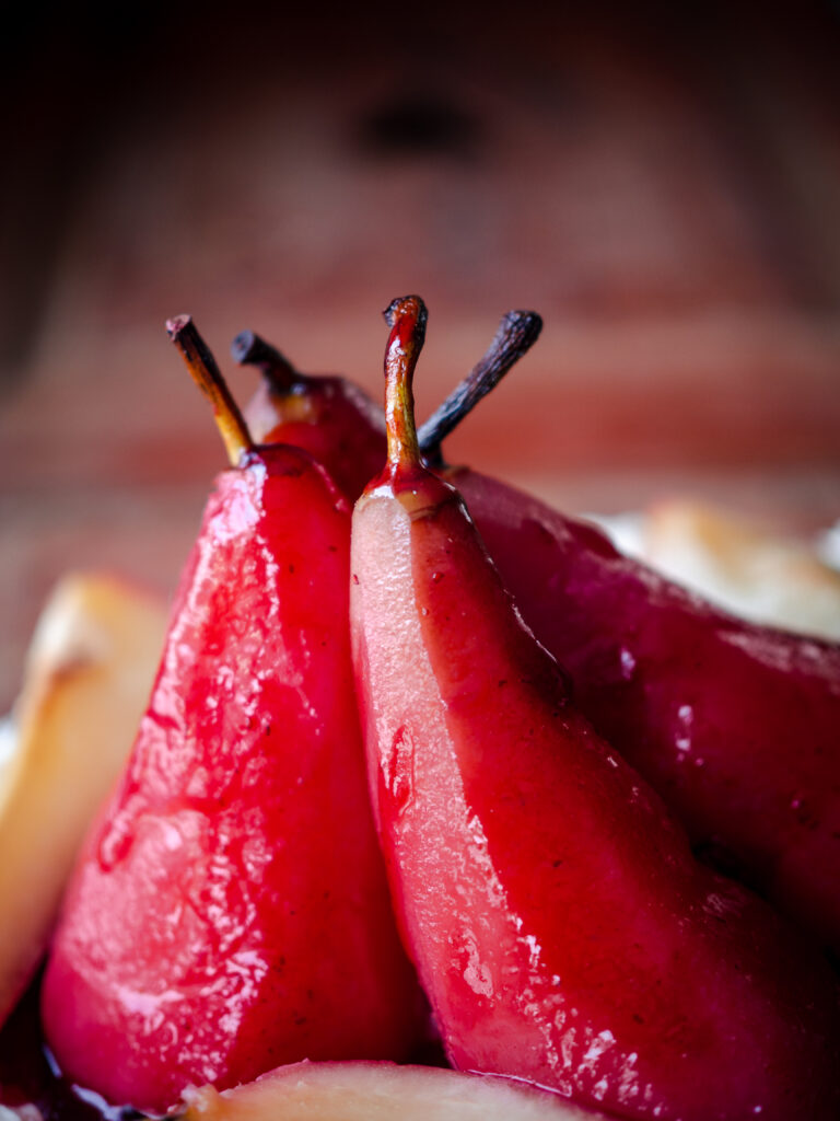 Lingonberry-Poached Pear Pavlova 